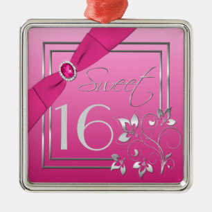 Roze en zilverbloemige zweet Sixtiaanse sierplante Metalen Ornament