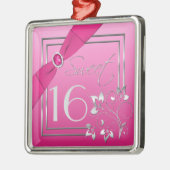 Roze en zilverbloemige zweet Sixtiaanse sierplante Metalen Ornament (Links)