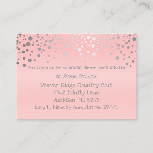 Roze en zilverConfetti Stippen - Ontvangst Informatiekaartje (Achterkant)