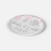 Roze en zilveren Baby Het is koud buiten de winter Papieren Bordje (Gekanteld)