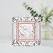 Roze en Zilveren Baby Meisje Douche Kaart (Staand voorkant)