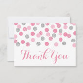 Roze en Zilveren Baby shower Dank u Kaarten Plat (Voorkant)