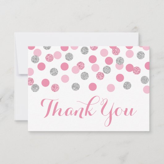 Roze en Zilveren Baby shower Dank u Kaarten Plat (Voorkant)