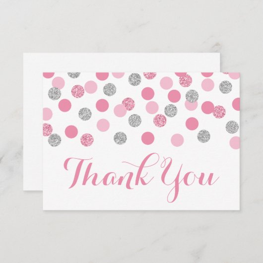 Roze en Zilveren Baby shower Dank u Kaarten Plat (Voorkant / Achterkant)