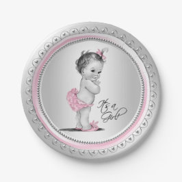 Roze en Zilveren Baby shower Papier Borden Papieren Bordje