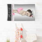 Roze en zilveren Baby shower Spandoek (Insitu)