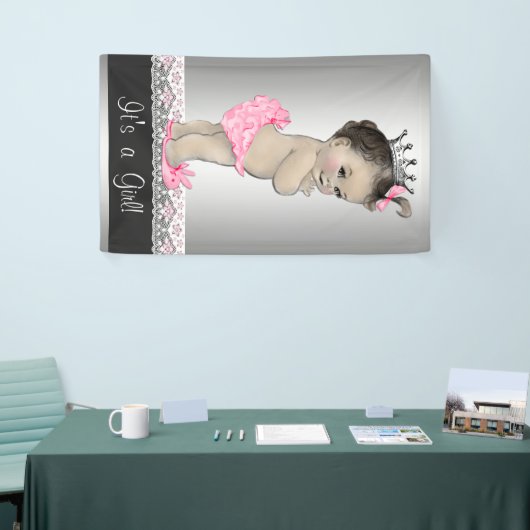Roze en zilveren Baby shower Spandoek (Beurs)