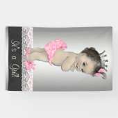 Roze en zilveren Baby shower Spandoek (Horizontaal)