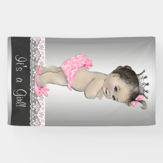 Roze en zilveren  Baby shower Spandoek (Horizontaal)