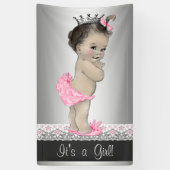 Roze en zilveren Baby shower Spandoek (Verticaal)