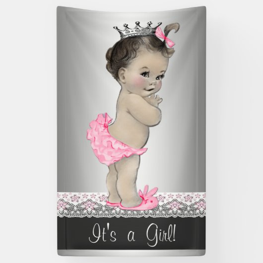 Roze en zilveren Baby shower Spandoek (Verticaal)