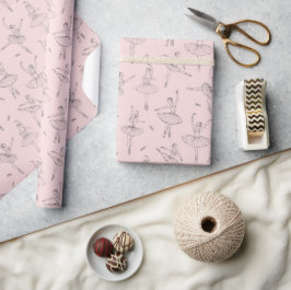 Roze en Zilveren Ballerina Patroon Cadeaupapier