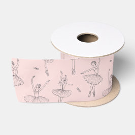 Roze en Zilveren Ballerina Patroon Satijnen Lint