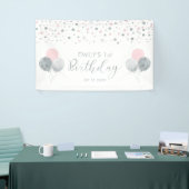 Roze en zilveren ballon, eerste verjaardag banner (Beurs)