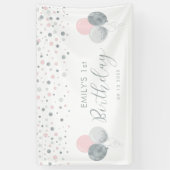 Roze en zilveren ballon, eerste verjaardag banner (Verticaal)