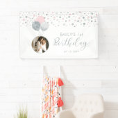 Roze en zilveren ballon, eerste verjaardag fotoban spandoek (Insitu)