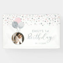 Roze en zilveren ballon, eerste verjaardag fotoban