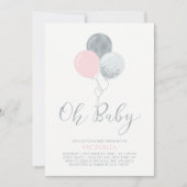 Roze en zilveren ballonnen | Oh Baby Girl Baby sho Kaart (Voorkant)