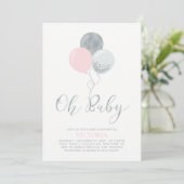 Roze en zilveren ballonnen | Oh Baby Girl Baby sho Kaart (Staand voorkant)