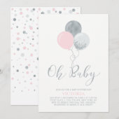 Roze en zilveren ballonnen | Oh Baby Girl Baby sho Kaart (Voorkant / Achterkant)
