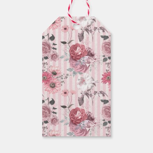 Roze en zilveren bloem cadeaulabel (Achterkant)