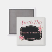 Roze en Zilveren Bloemen Bruiloft Save the Date Magneet (Voorkant / Achterkant)