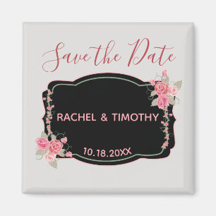 Roze en Zilveren Bloemen Bruiloft Save the Date Magneet