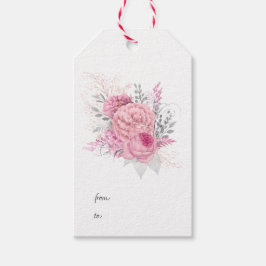 Roze en zilveren bloemen cadeaulabel