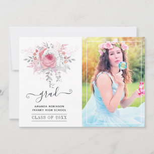 Roze en zilveren bloemengraduatie foto aankondiging