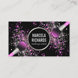 Roze en Zilveren Blush Confetti Make-up Artiest Visitekaartje