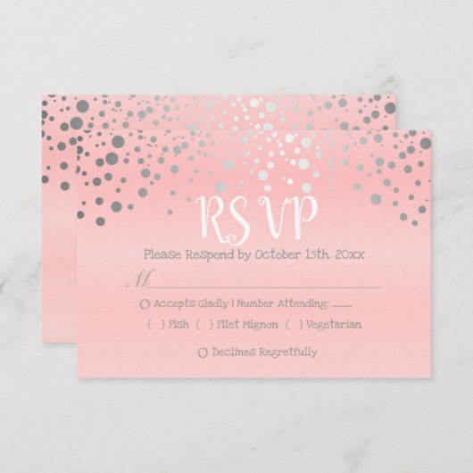 Roze en zilveren Confetti Stippen - RSVP (Voorkant / Achterkant)