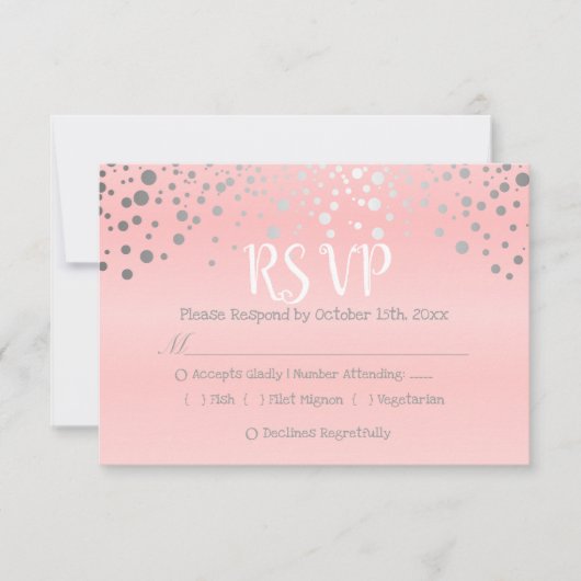 Roze en zilveren Confetti Stippen - RSVP Kaartje (Voorkant)