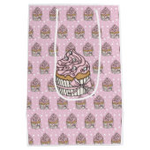 Roze en zilveren Cupcakes Polka Dot Medium Cadeauzakje (Achterkant)