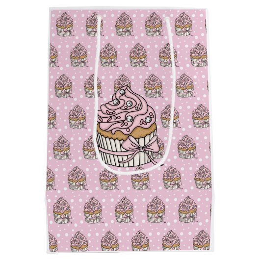Roze en zilveren Cupcakes Polka Dot Medium Cadeauzakje (Achterkant)
