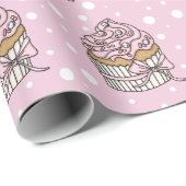 Roze en zilveren Cupcakes Stippen Cadeaupapier (Rol Hoek)
