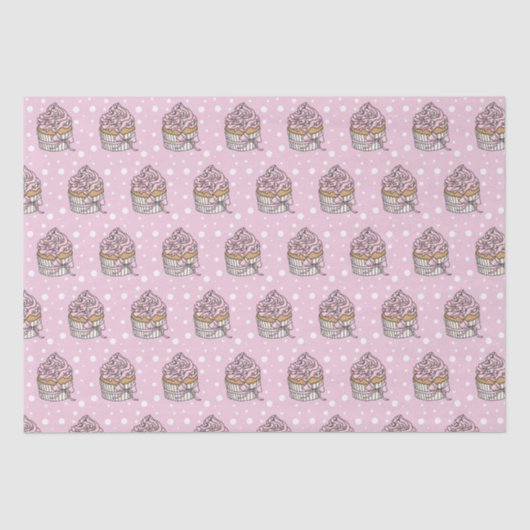 Roze en zilveren Cupcakes Stippen   Tissuepapier (Voorkant)