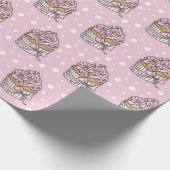 Roze en Zilveren Cupcakes Stippenpatroon Cadeaupapier (Hoek)