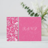 Roze en zilveren damast bruiloft antwoordkaart kaart (Staand voorkant)