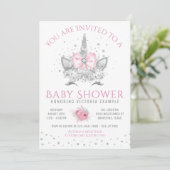 Roze en Zilveren Diamanten Eenhoorn Baby shower Kaart (Staand voorkant)