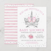 Roze en Zilveren Diamanten Eenhoorn Baby shower Kaart (Voorkant / Achterkant)