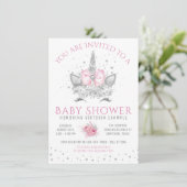 Roze en Zilveren Diamanten Eenhoorn Baby shower Kaart (Staand voorkant)