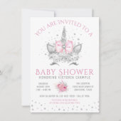 Roze en Zilveren Diamanten Eenhoorn Baby shower Kaart (Voorkant)
