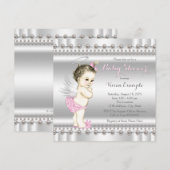 Roze en Zilveren Engel Baby shower Kaart (Voorkant / Achterkant)