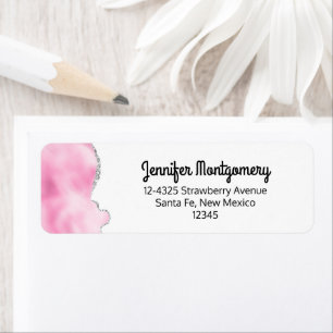 Roze en zilveren faux Glitter Border Stijlvol Etiket