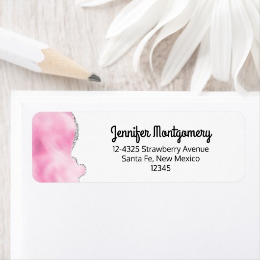 Roze en zilveren faux Glitter Border Stijlvol Etiket (Insitu)