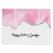 Roze en zilveren faux Glitter Border Stijlvol Groot Cadeauzakje (Voorkant)