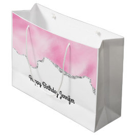 Roze en zilveren faux Glitter Border Stijlvol Groot Cadeauzakje