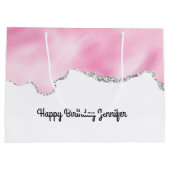 Roze en zilveren faux Glitter Border Stijlvol Groot Cadeauzakje (Achterkant)