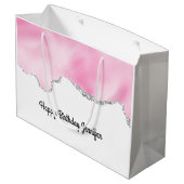 Roze en zilveren faux Glitter Border Stijlvol Groot Cadeauzakje (Achterkant Gekanteld)