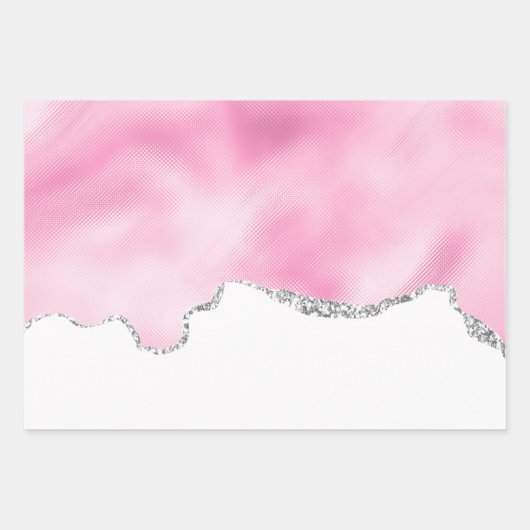 Roze en zilveren faux Glitter Border Stijlvol Inpakpapier Vel (Voorkant 2)